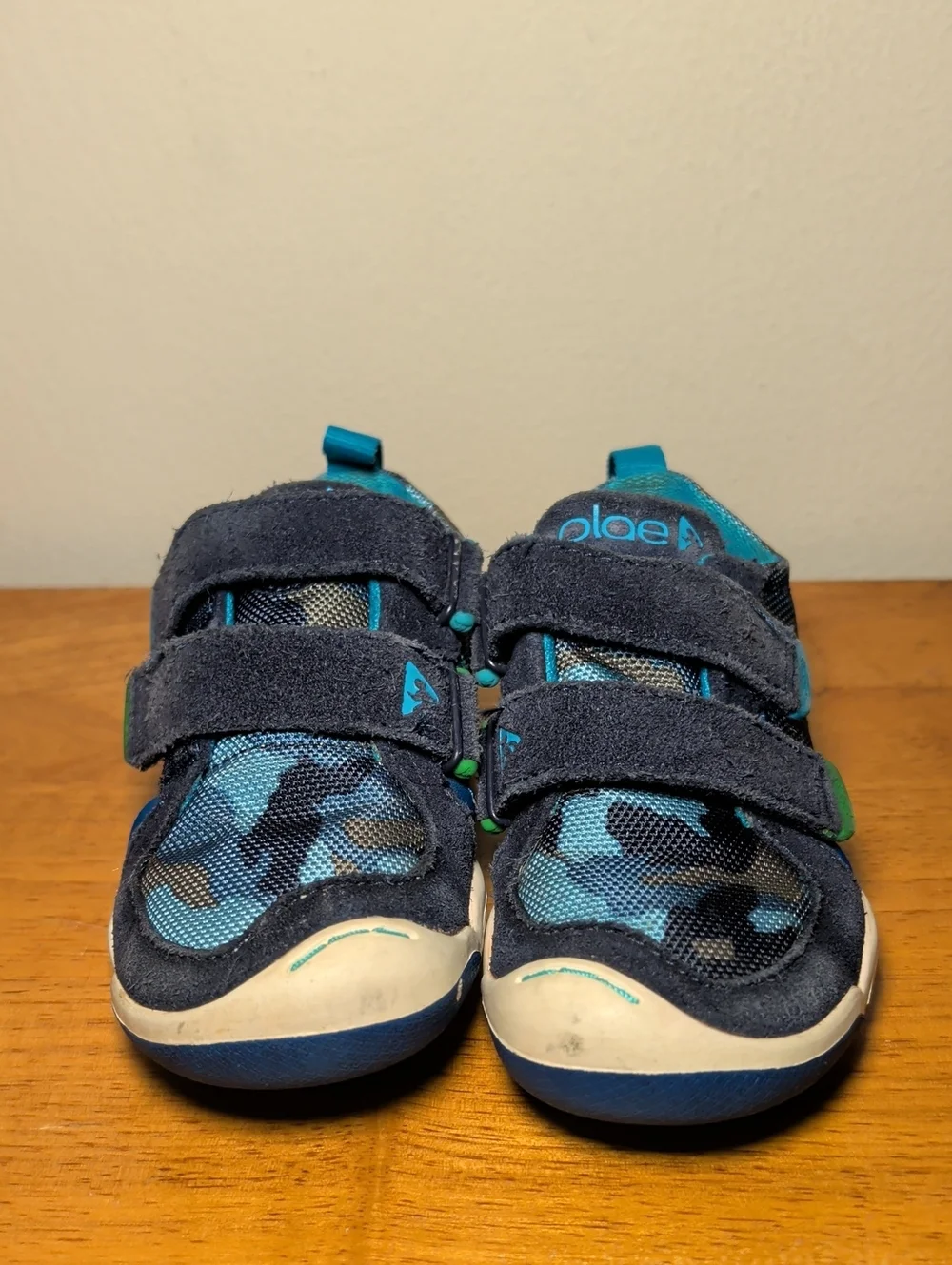 PLAE Kids TY Sneaker Shoes Blue Green Camo Hook & Loop Toddler Boys Size 9.5
